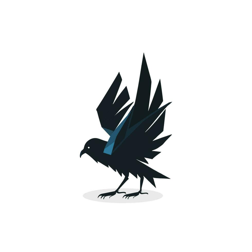 geometric low poly, geometric flying crow bird vector, black and white isolated for logo. vector