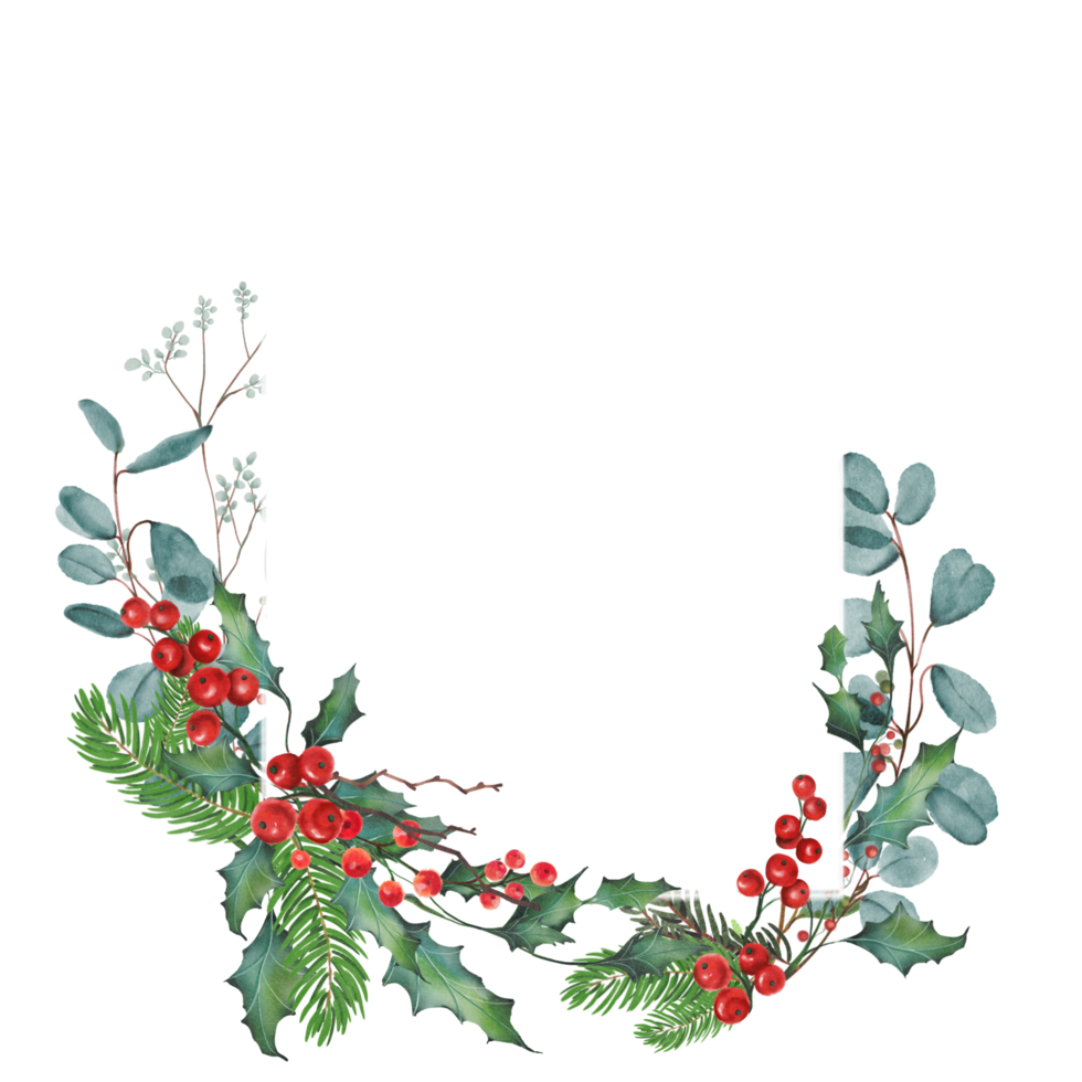 christmas frame with holly berries decorate leaf png