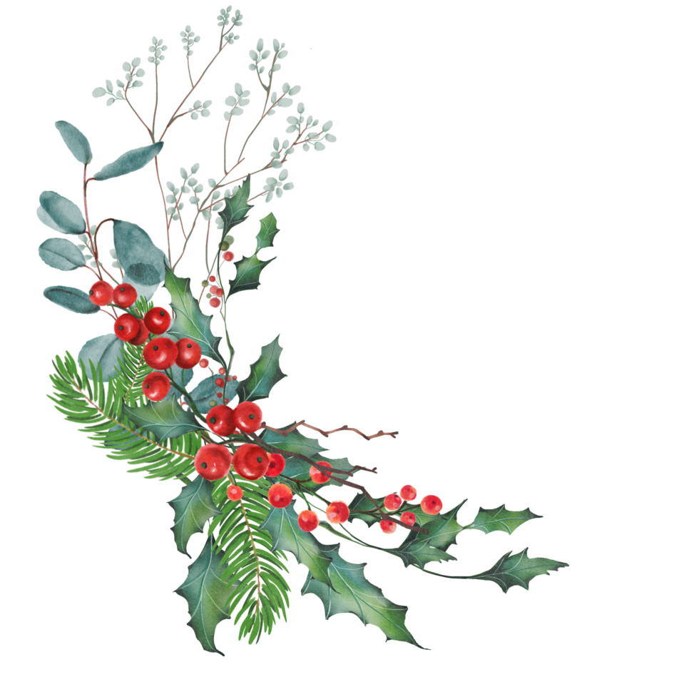 christmas frame with holly berries decorate leaf png