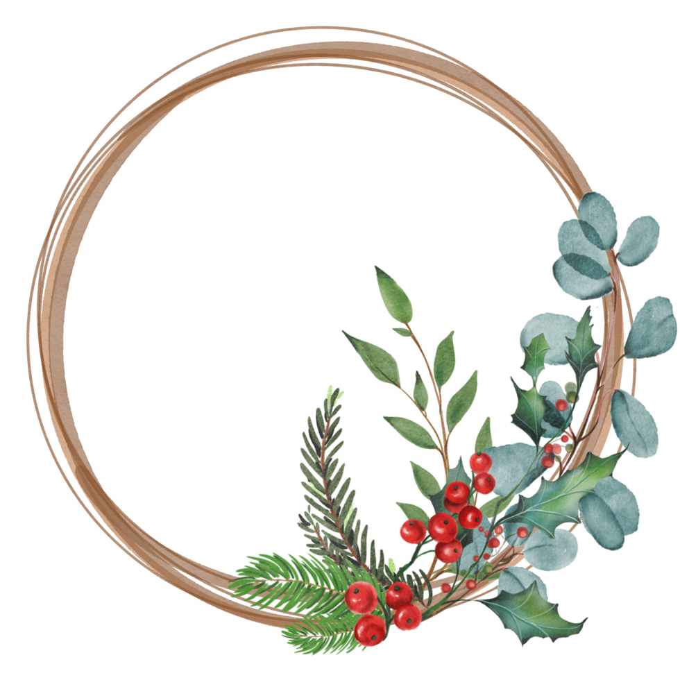 christmas frame with holly berries decorate leaf png