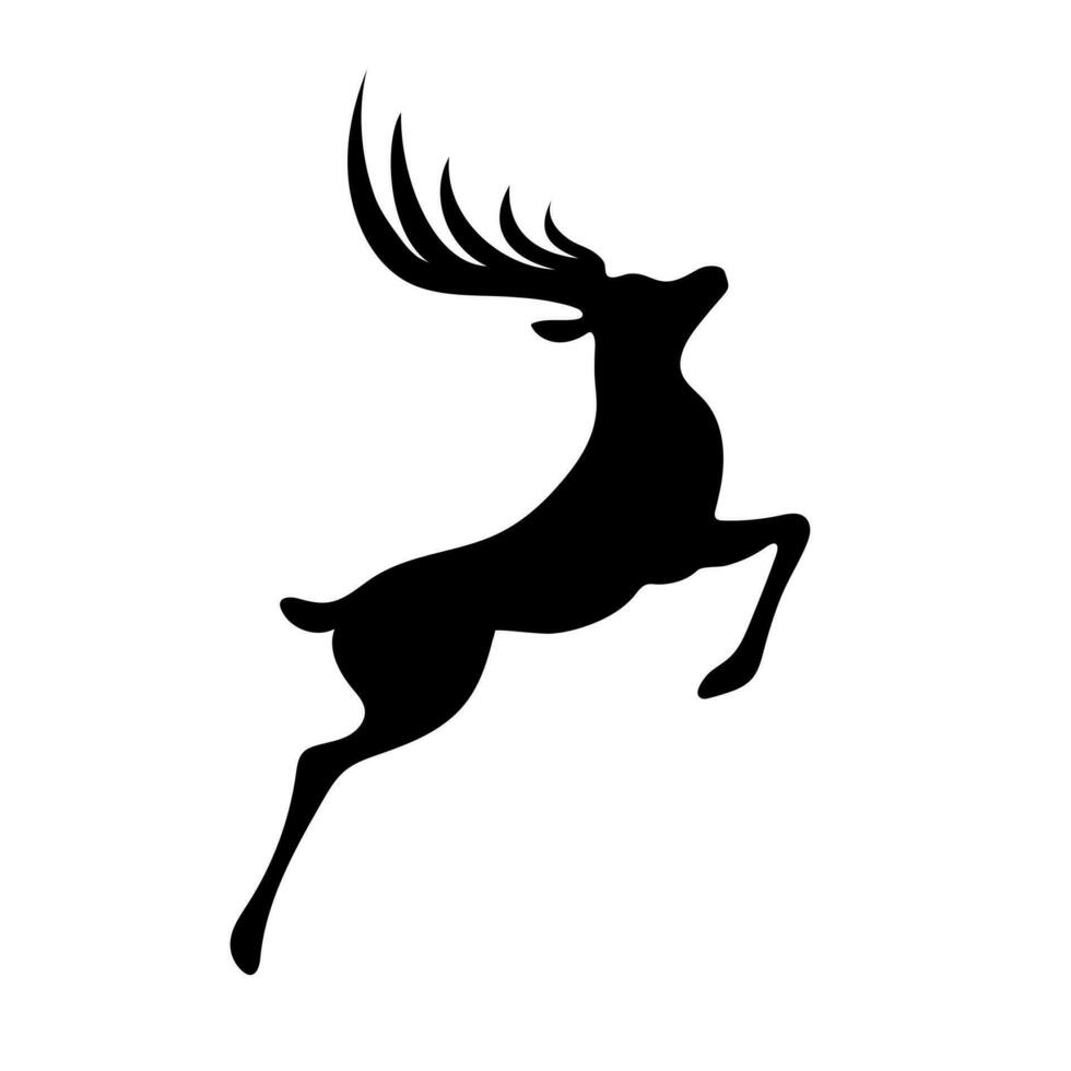 Silhouette of a jumping deer on a white background, flat vector illustration