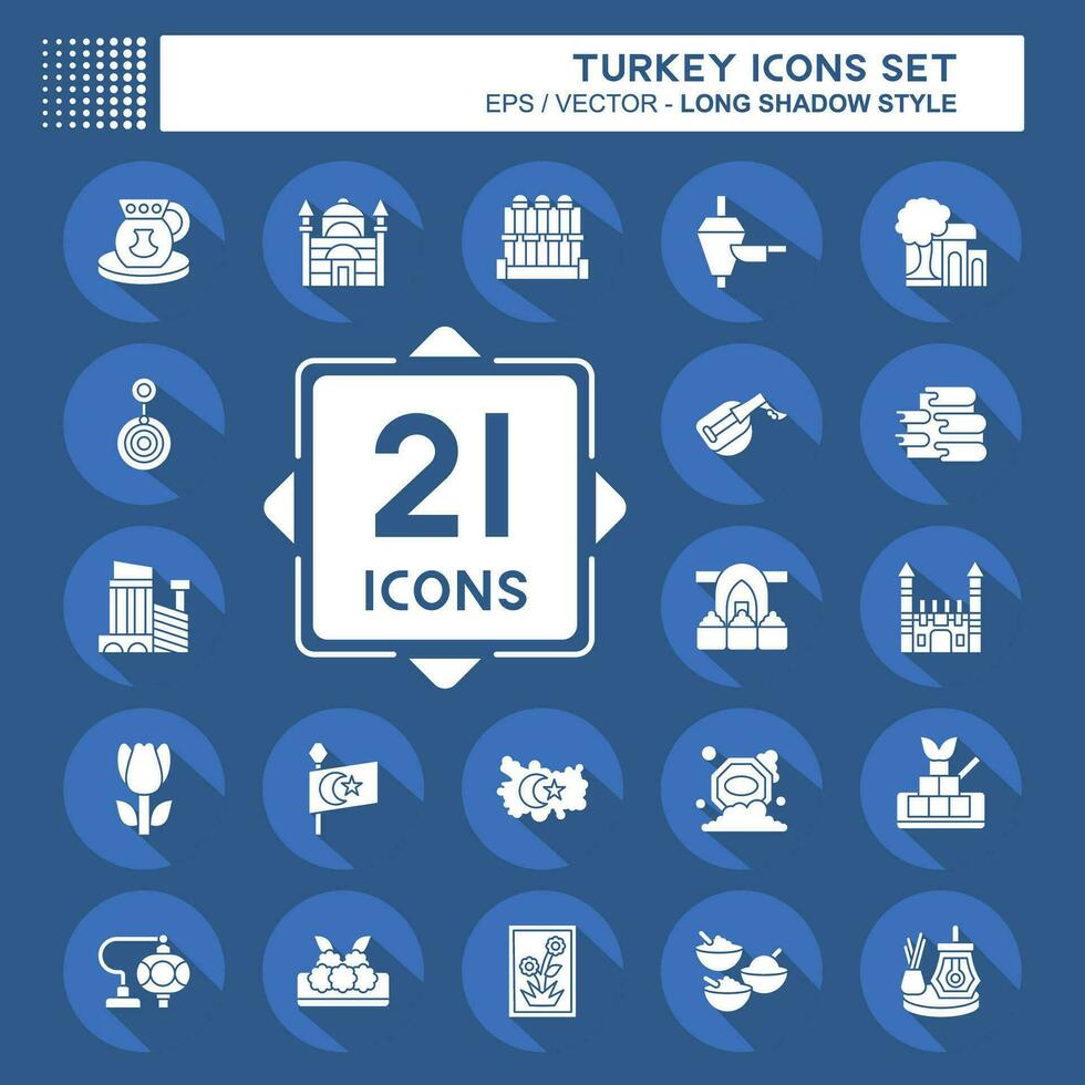 Icon Set Turkey. related to Education symbol. long shadow style. simple design editable. simple illustration vector