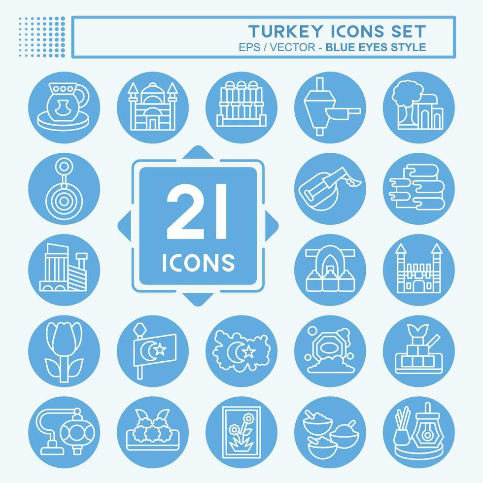 Icon Set Turkey. related to Education symbol. blue eyes style. simple design editable. simple illustration vector