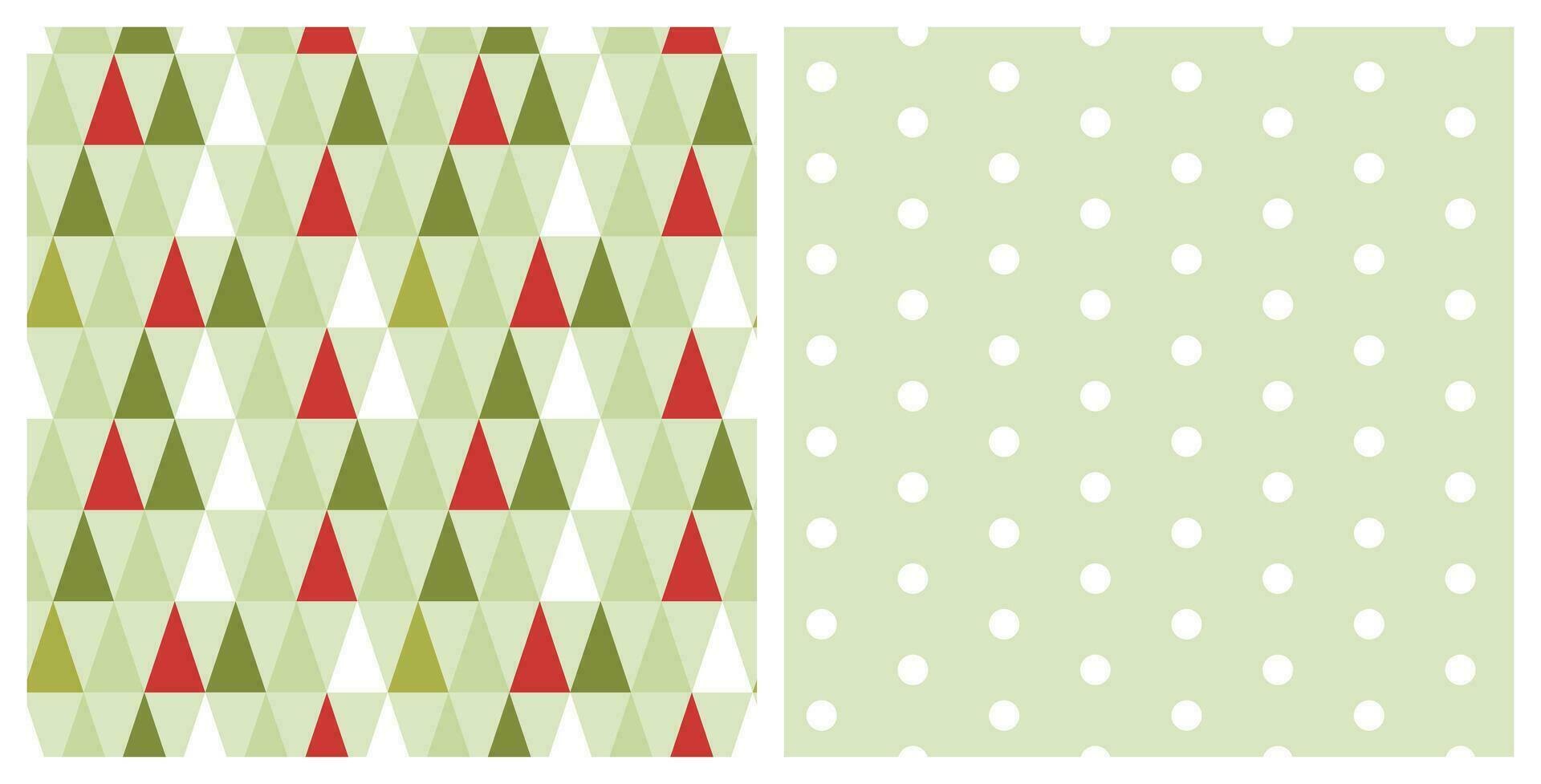 Seamless patterns set of geometric style Christmas pine and polka dots on isolated background. Hand drawn design for Winter, Christmas and New Year celebration, for paper crafts or home decor. vector