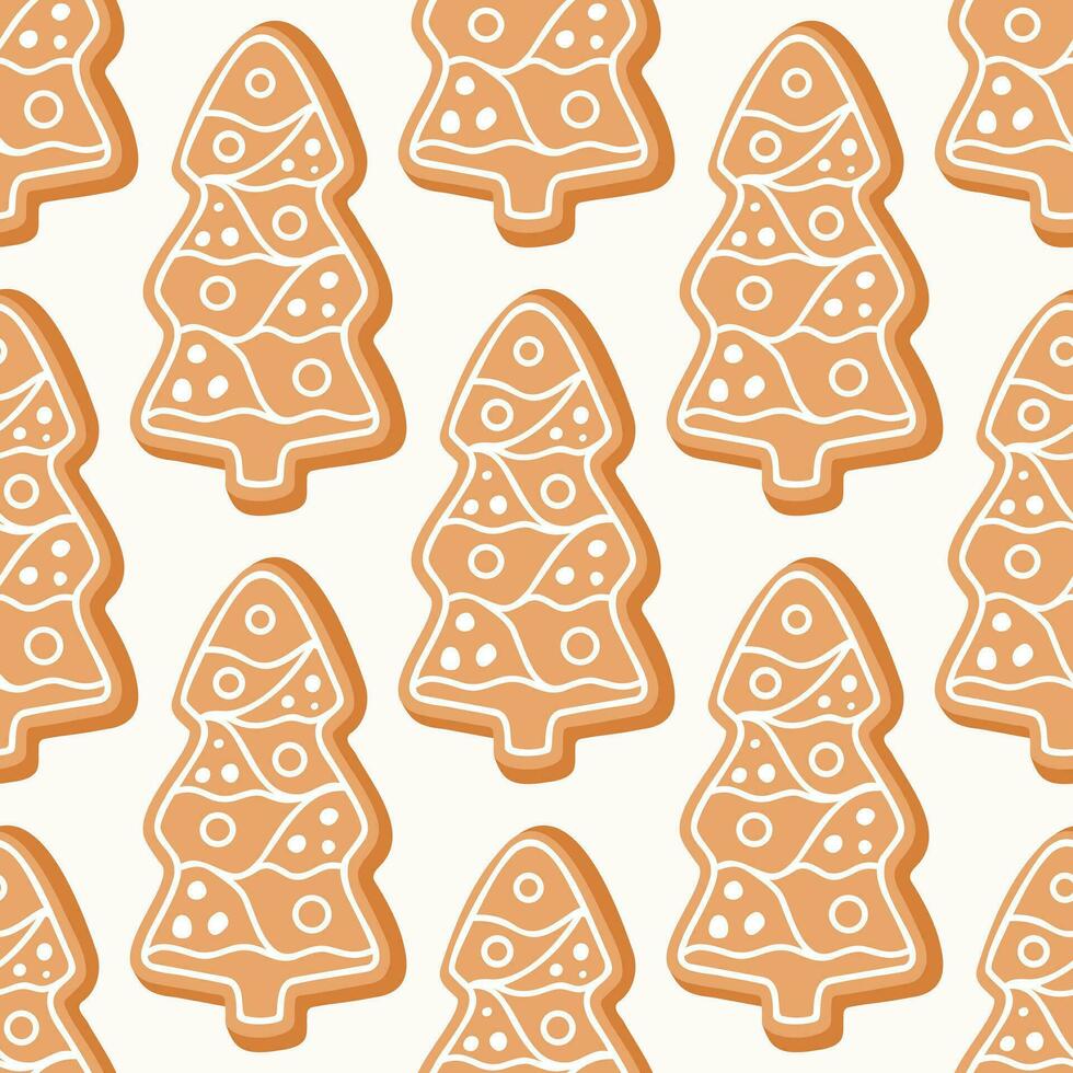 Seamless border pattern of gingerbread Christmas trees, on isolated background. Hand drawn design for Winter, Christmas and New Year celebration, for paper crafts or home decor. vector