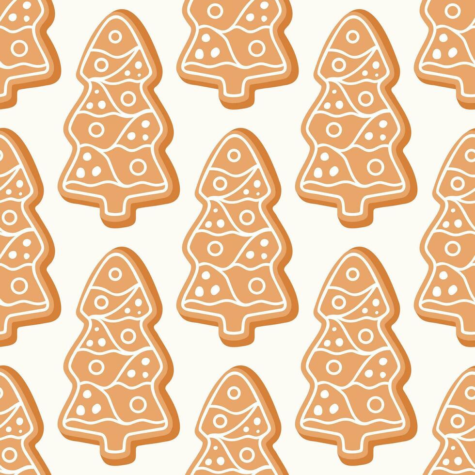 Seamless border pattern of gingerbread Christmas trees, on isolated background. Hand drawn design for Winter, Christmas and New Year celebration, for paper crafts or home decor. vector