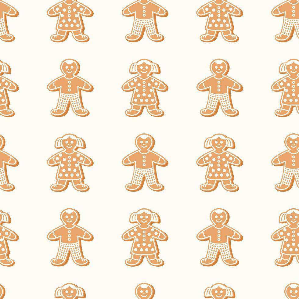 Seamless pattern of gingerbread Christmas cookies, on isolated background. Hand drawn design for Winter, Christmas and New Year celebration, for paper crafts or home decor. vector