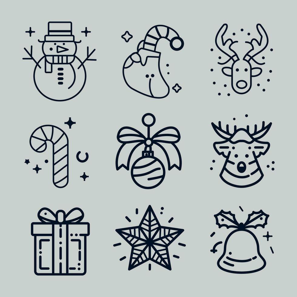 Set of christmas icons drawing in art deco line style vector