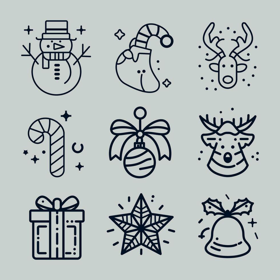 conjunto de Navidad íconos dibujo en Arte deco línea estilo vector