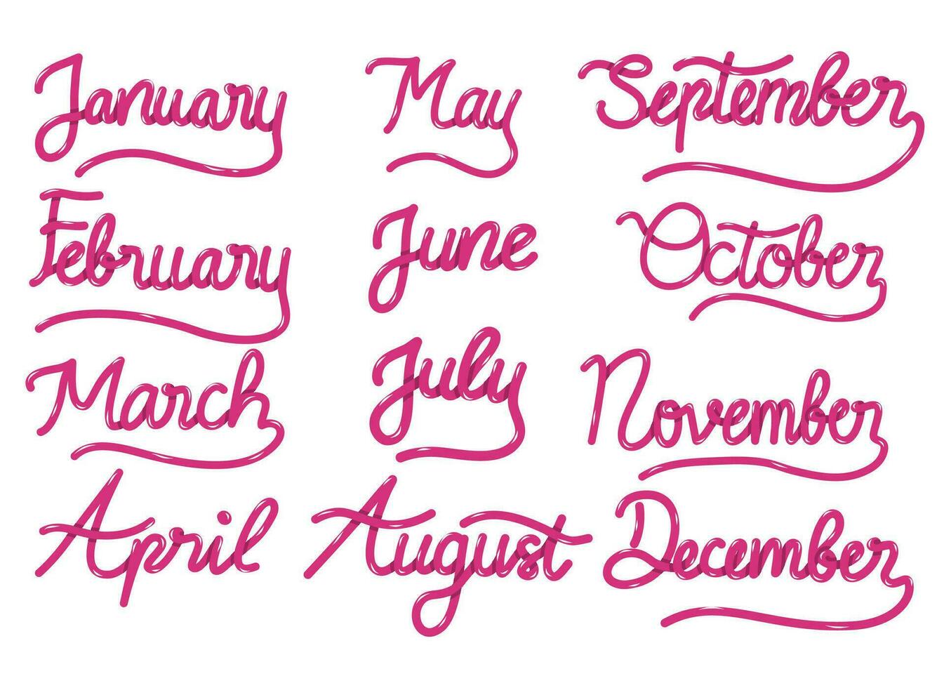 Set collection of month names lettering vector