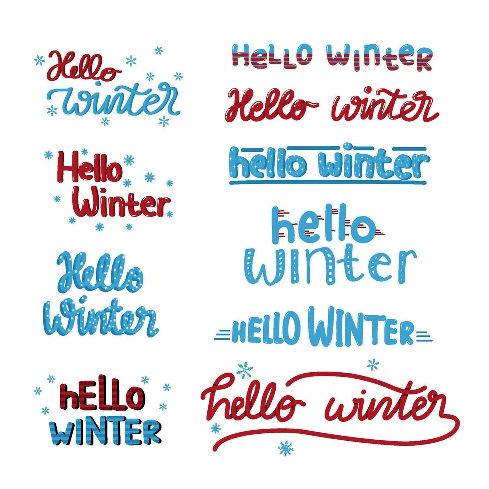 conjunto colección de Hola invierno letras vector