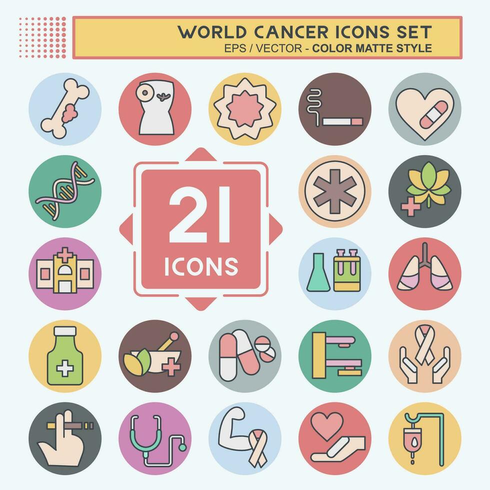 Icon Set World Cancer. related to Health symbol. color mate style. simple design editable. simple illustration vector