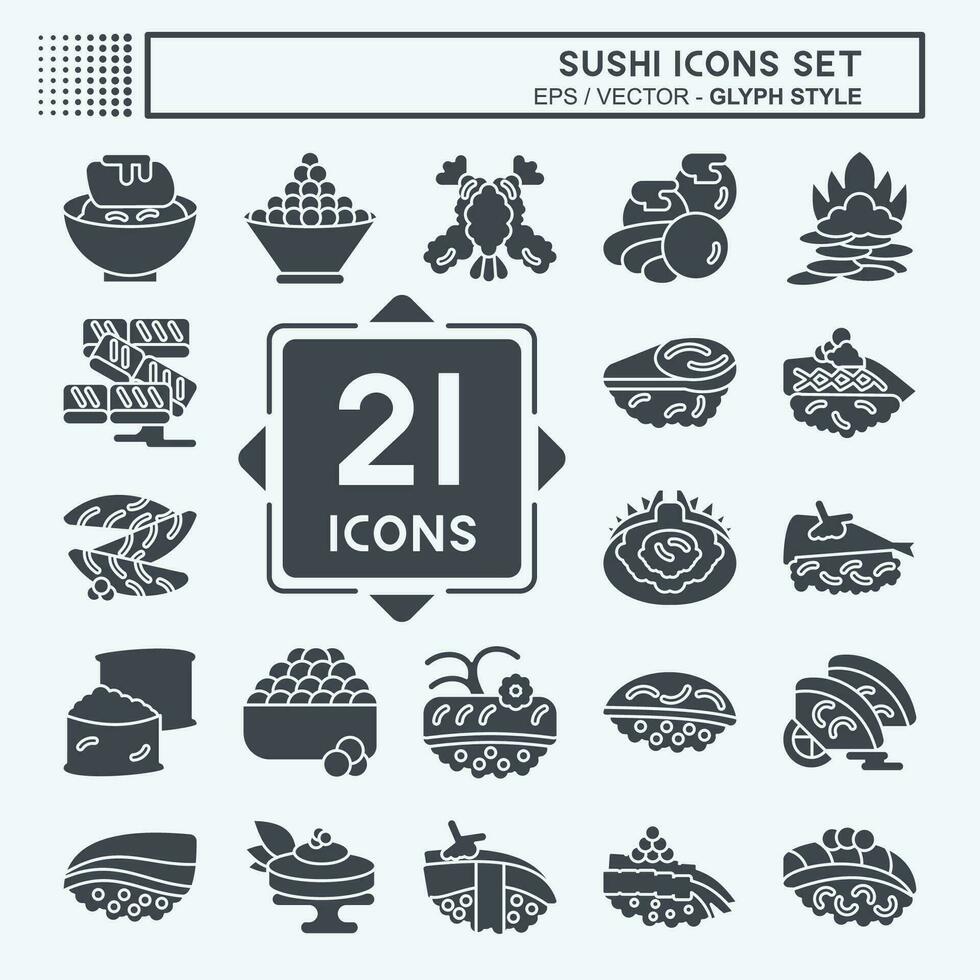 Icon Set Sushi. related to Japanese food symbol. glyph style. simple design editable. simple illustration vector
