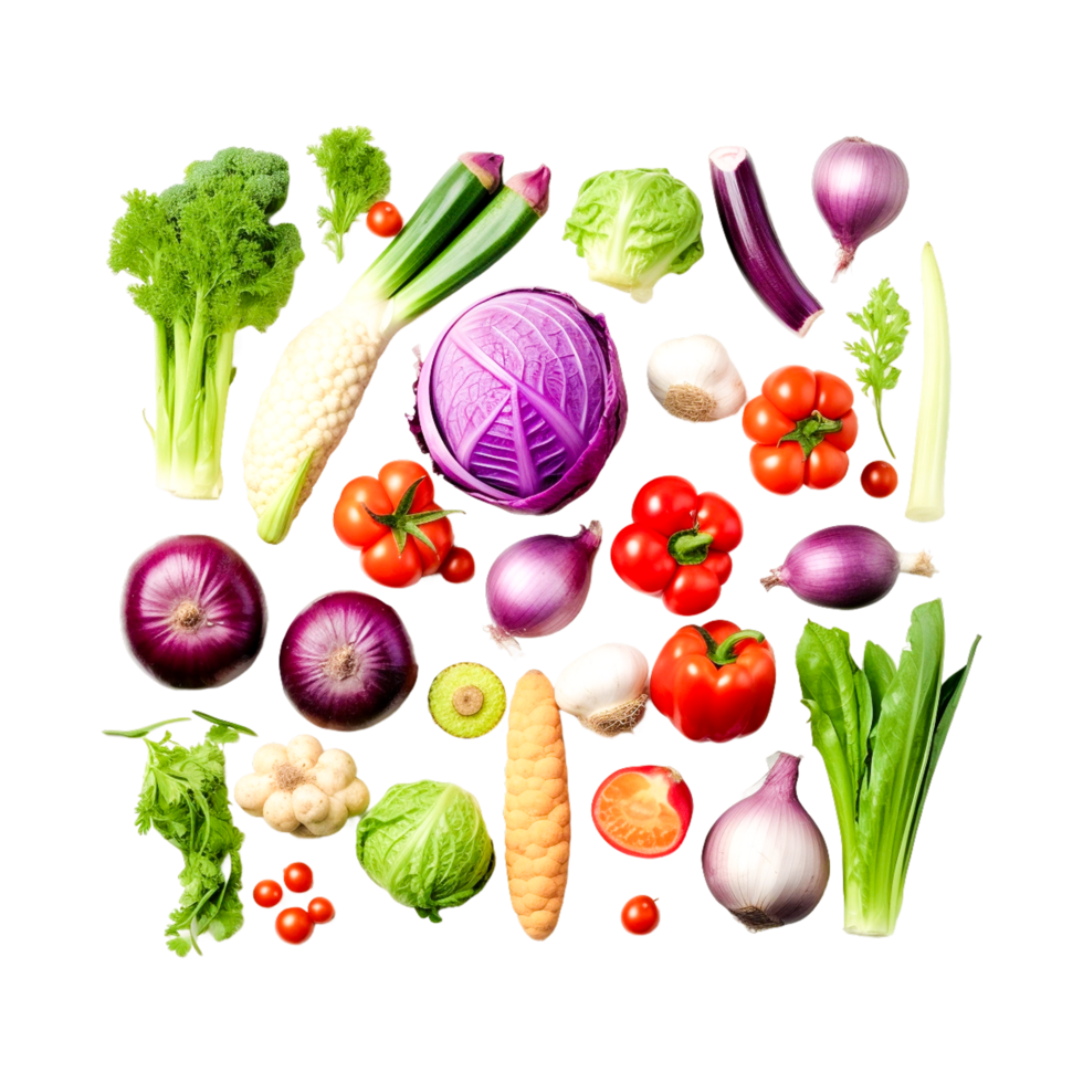 Frais des légumes et herbes sur une transparent Contexte promouvoir une en bonne santé régime génératif ai png