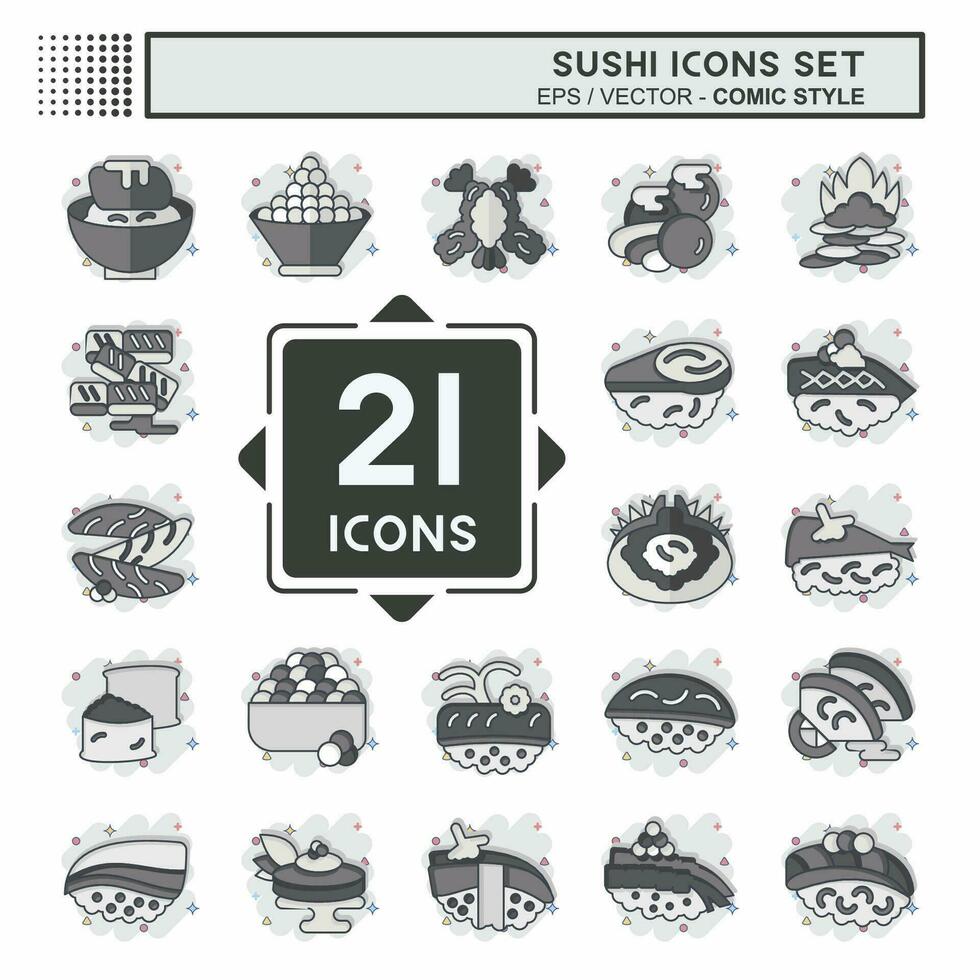 Icon Set Sushi. related to Japanese food symbol. comic style. simple design editable. simple illustration vector