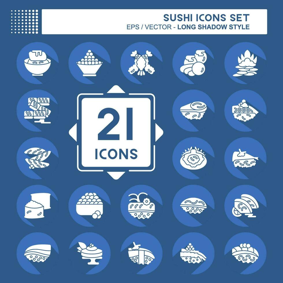 Icon Set Sushi. related to Japanese food symbol. long shadow style. simple design editable. simple illustration vector