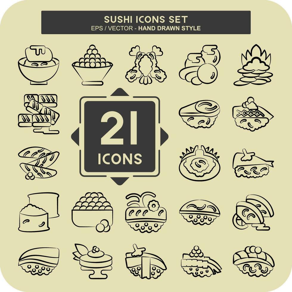 Icon Set Sushi. related to Japanese food symbol. hand drawn style. simple design editable. simple illustration vector