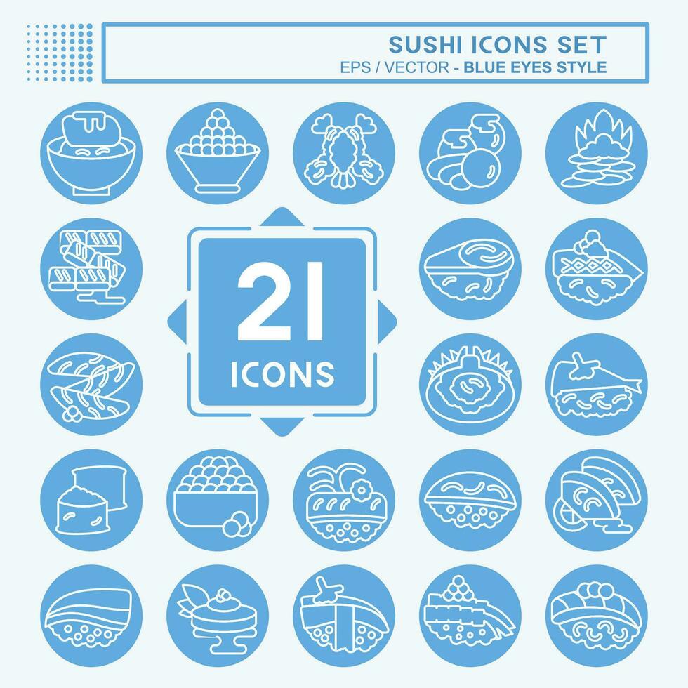 Icon Set Sushi. related to Japanese food symbol. blue eyes style. simple design editable. simple illustration vector