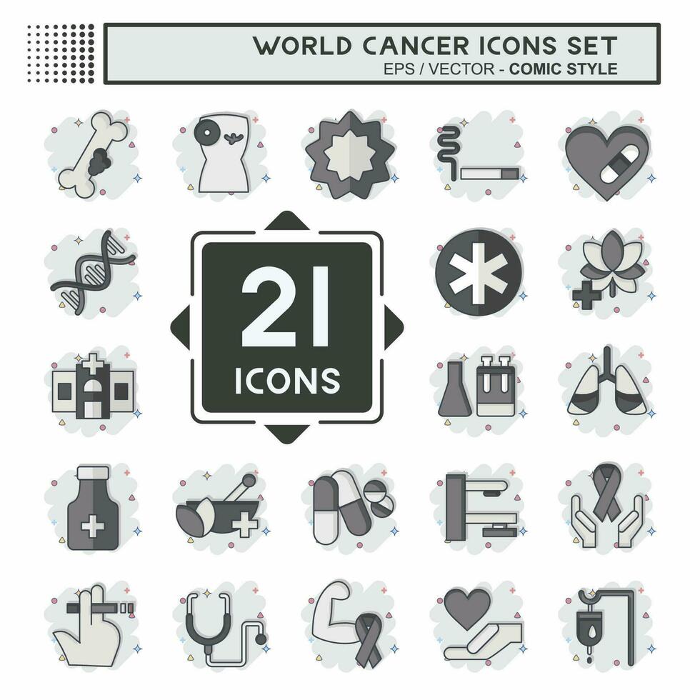 icono conjunto mundo cáncer. relacionado a salud símbolo. cómic estilo. sencillo diseño editable. sencillo ilustración vector