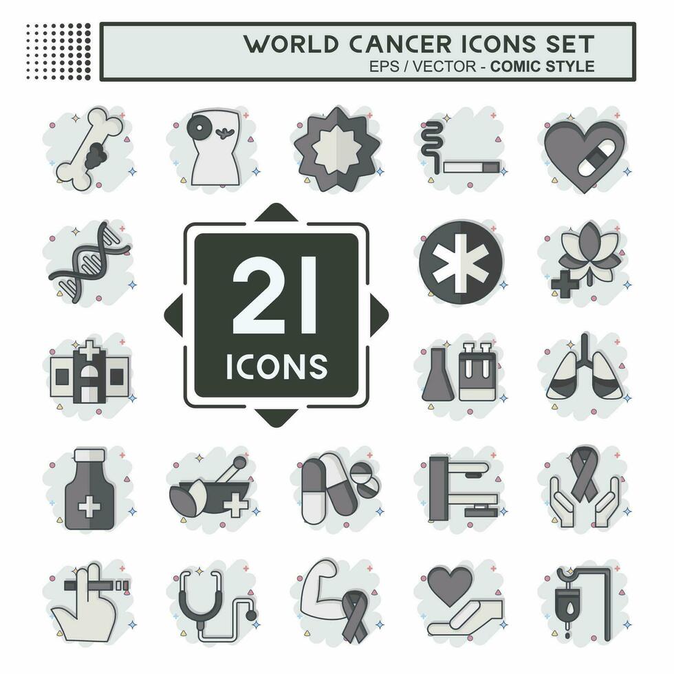 Icon Set World Cancer. related to Health symbol. comic style. simple design editable. simple illustration vector