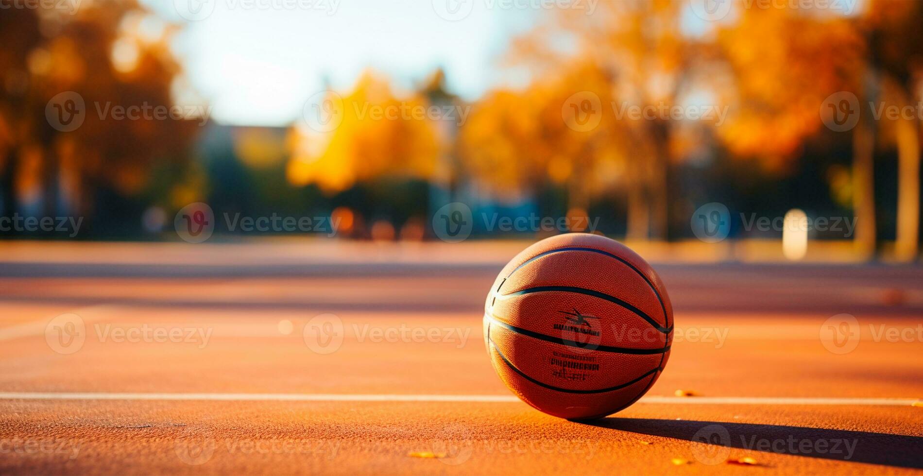 baloncesto en un abierto Corte a puesta de sol - ai generado imagen foto