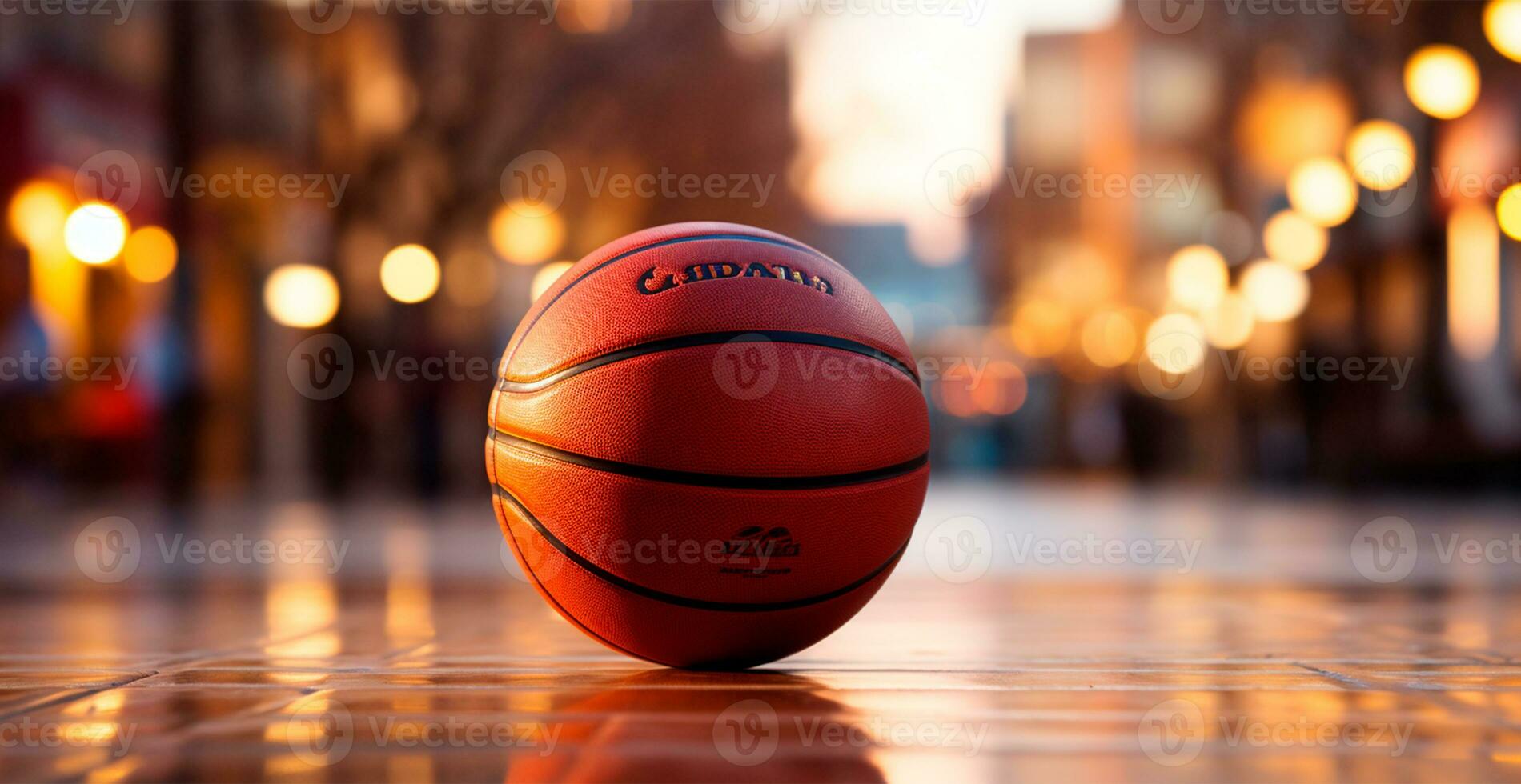 Basketball on an open court at sunset - AI generated image photo