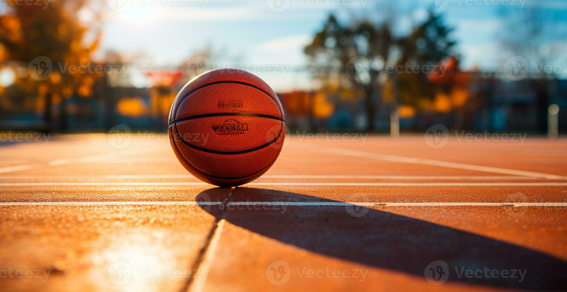 Basketball on an open court at sunset - AI generated image photo