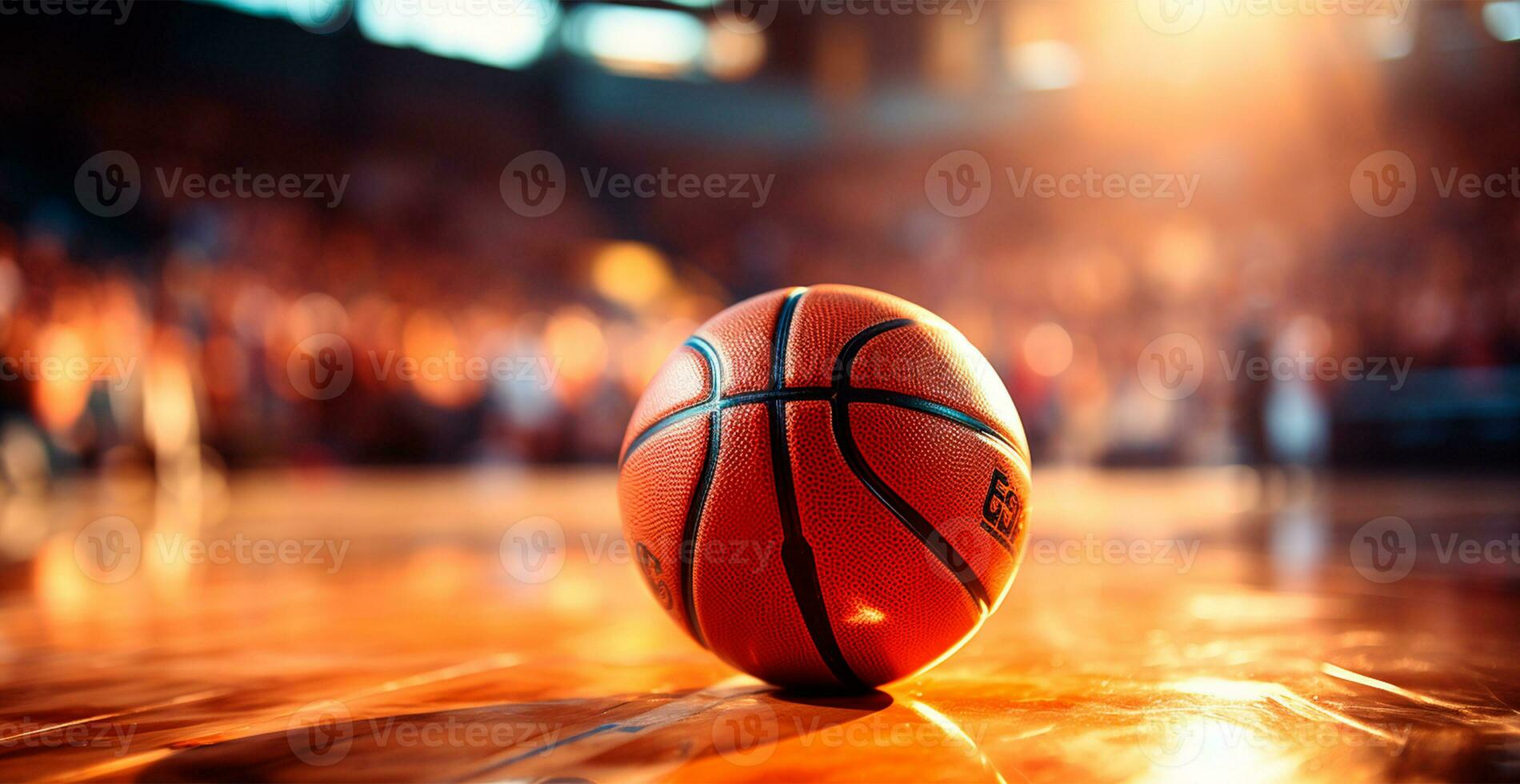 Basketball on a basketball arena, sports arena, new sports parquet - AI generated image photo