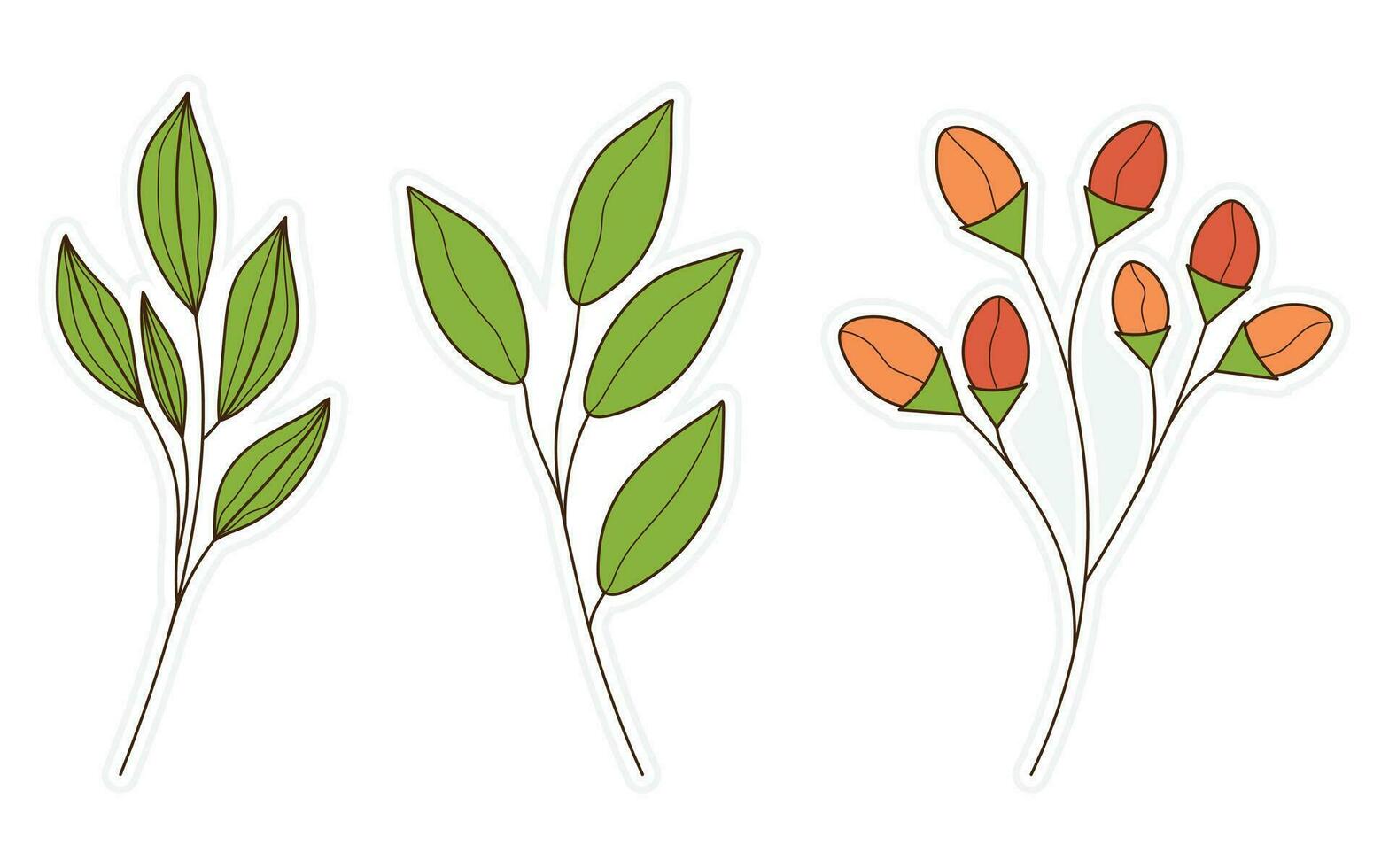 primavera pegatinas, flores, floral y hoja pegatinas para álbum de recortes, planificador, saludo tarjeta y más. vector