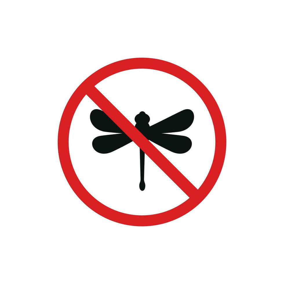 No insects icon sign symbol isolated on white background. Dragonfly prohibition icon vector