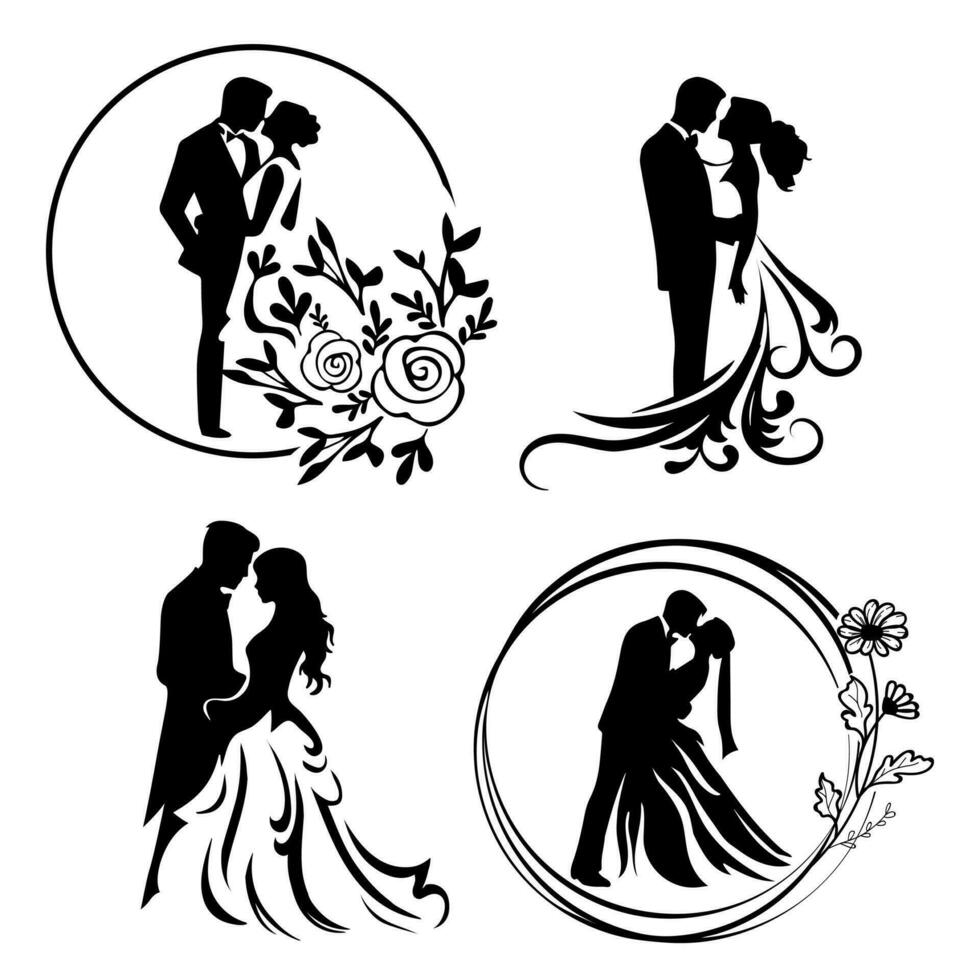 Set of couple married silhouette template. vector