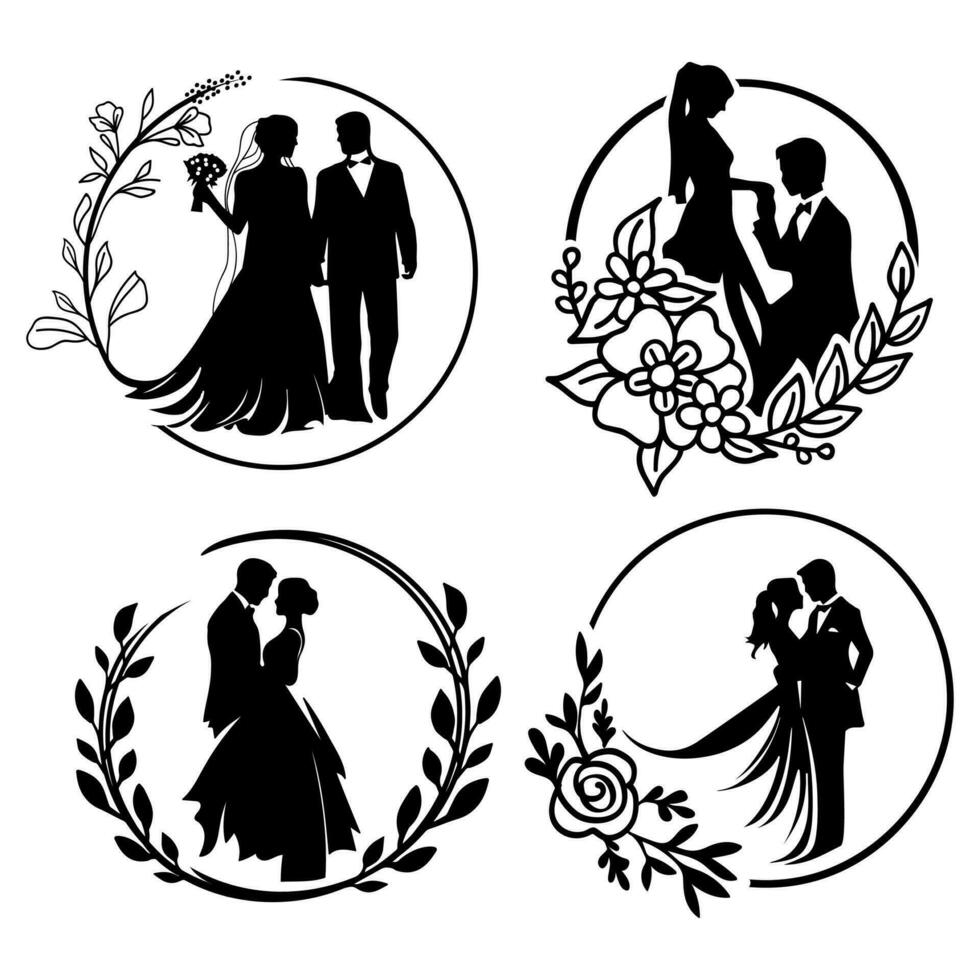 Set of couple married silhouette template. vector