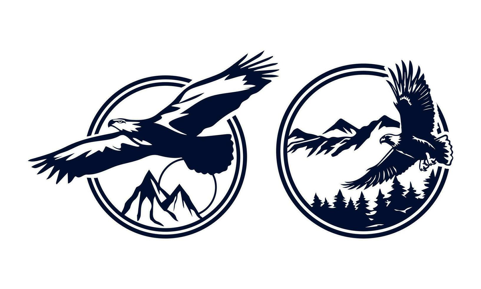 Set of hand drawn eagle adventure logo badge. vector