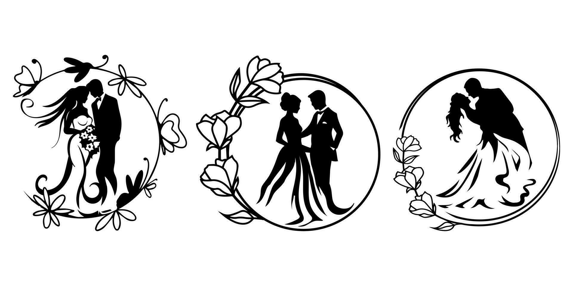 Set of couple married silhouette template. vector