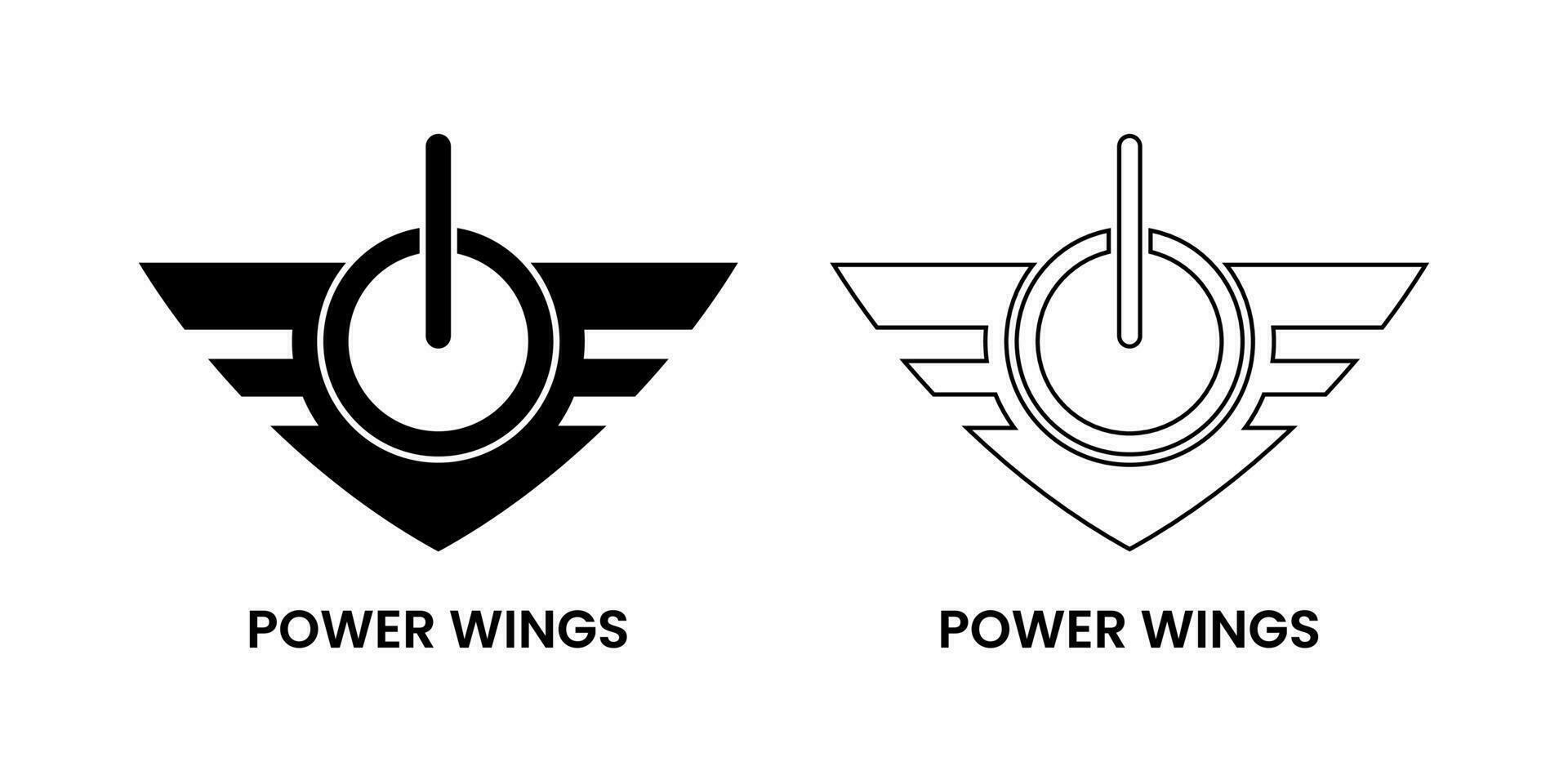 black and white power wings logo concept. line, silhouette, modern, minimal and simple style. used for emblems, logos, icons, symbols, signs or prints vector