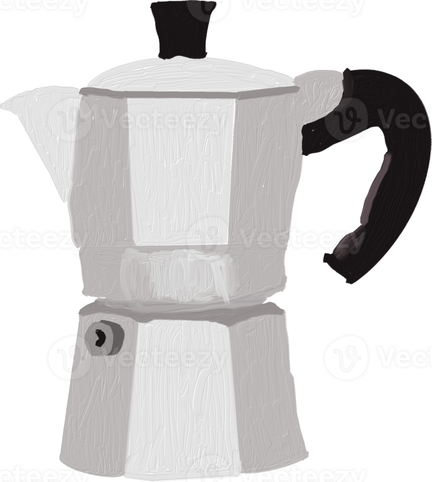 moka pot tea pot cute oil brush painting coffee bakery and tea set png