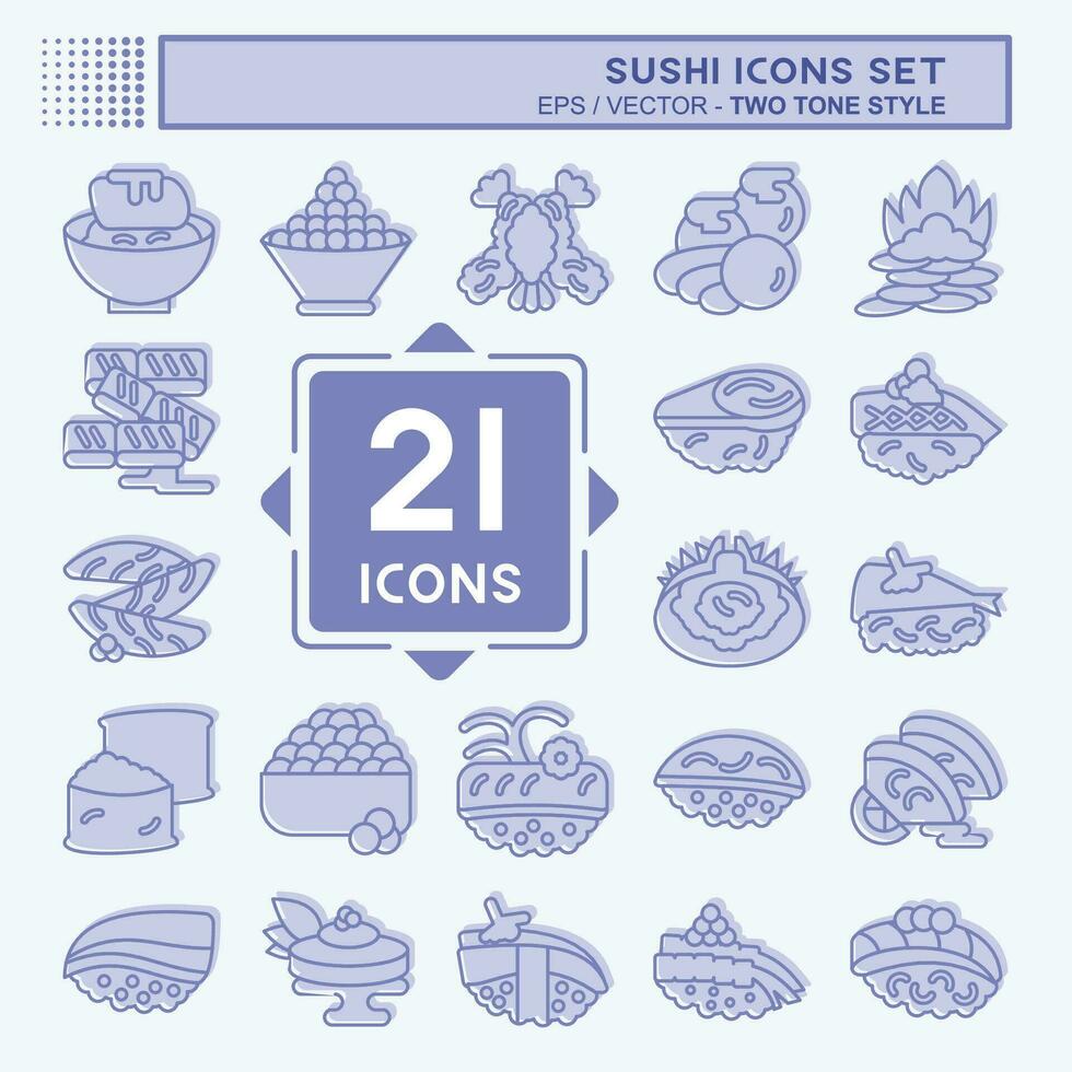 Icon Set Sushi. related to Japanese food symbol. two tone style. simple design editable. simple illustration vector