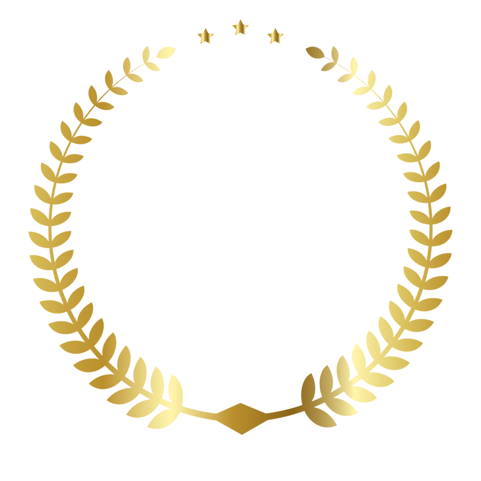 Golden laurel wreath with gold leaf award or badge for the winner and champion png