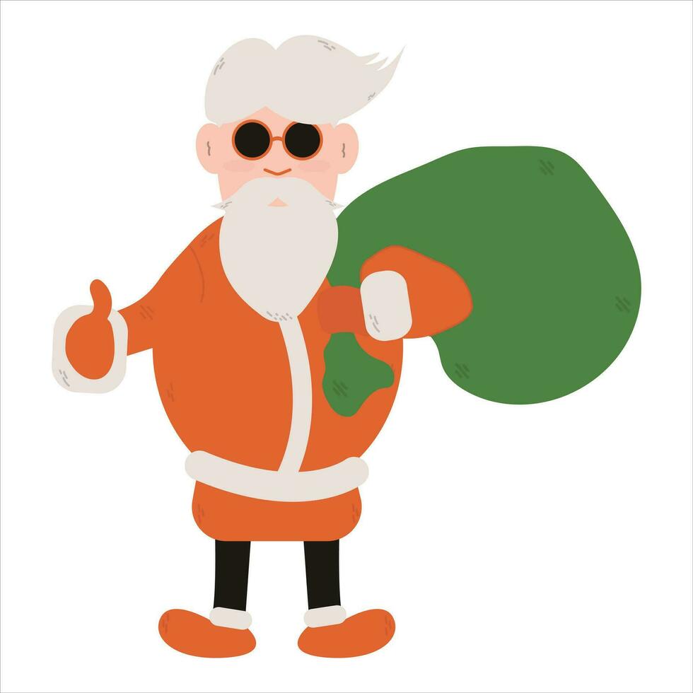 linda Papa Noel claus participación un bolso con regalos. gracioso Navidad personaje.vacaciones concepto. vector