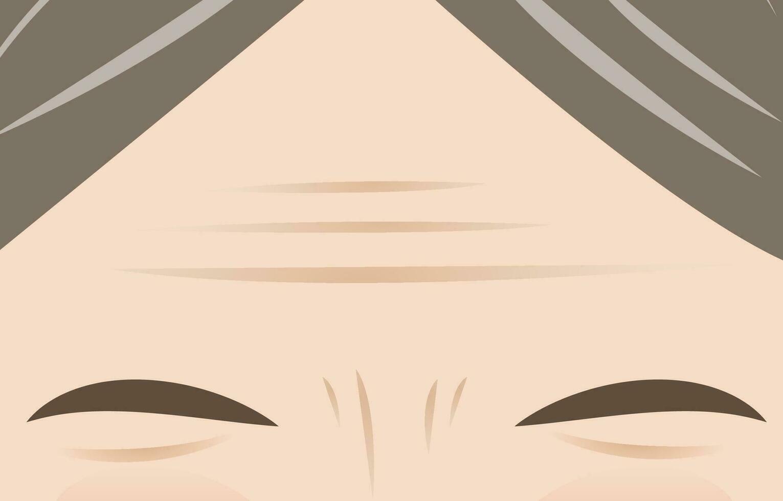 Forehead and Frown lines on face of mature woman vector illustration. The deep aging wrinkles on upper face, Forehead lines and Frown lines. Skin problem concept.