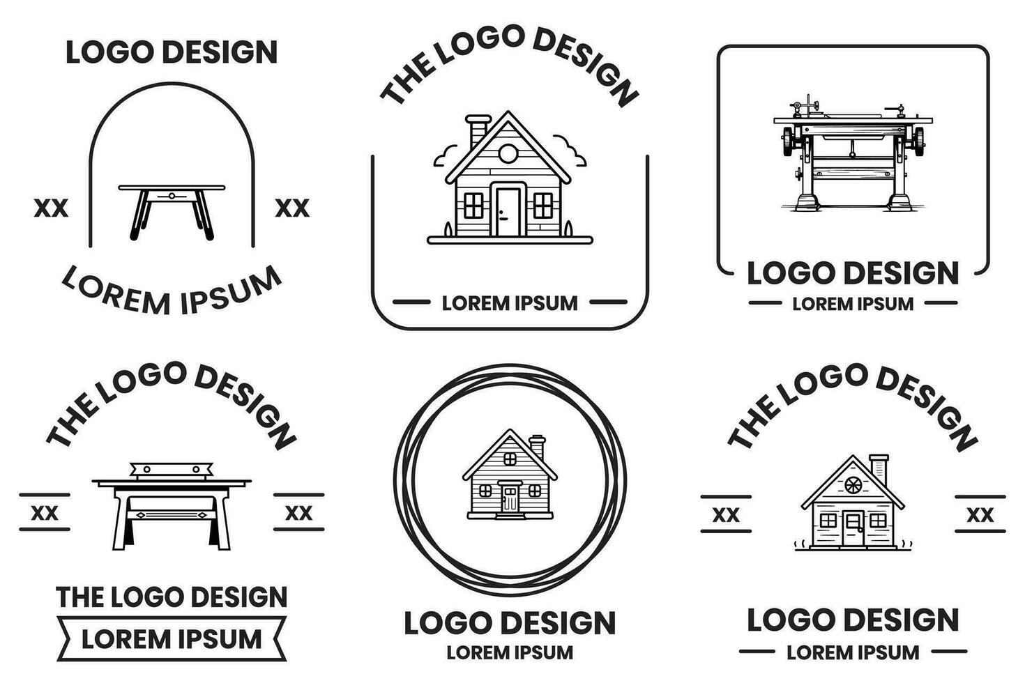 carpenter or construction shop logo in flat line art style vector