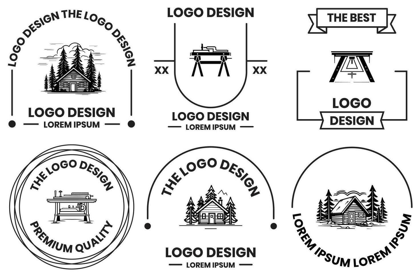 carpenter or construction shop logo in flat line art style vector