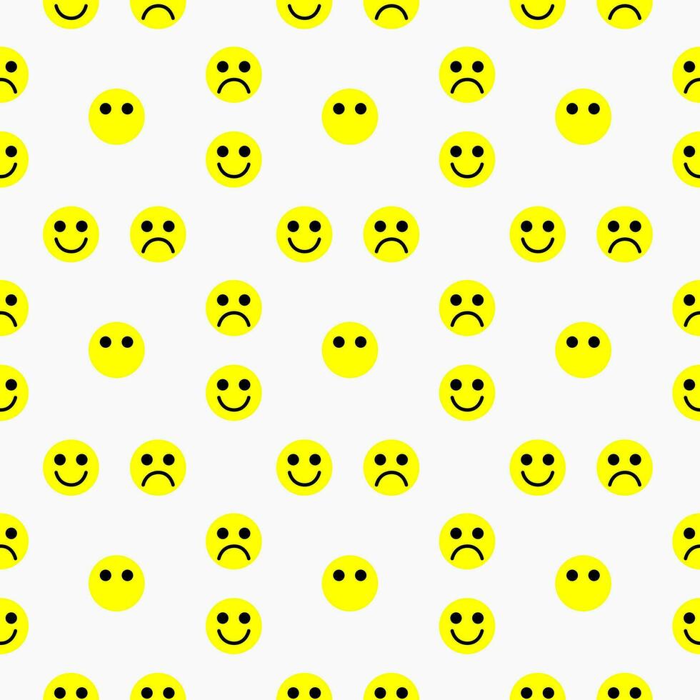 Simple faces emoji pattern. Emoticon of sad and happy. Yellow face seamless pattern. Vector background. Design for a poster, cover, textile.