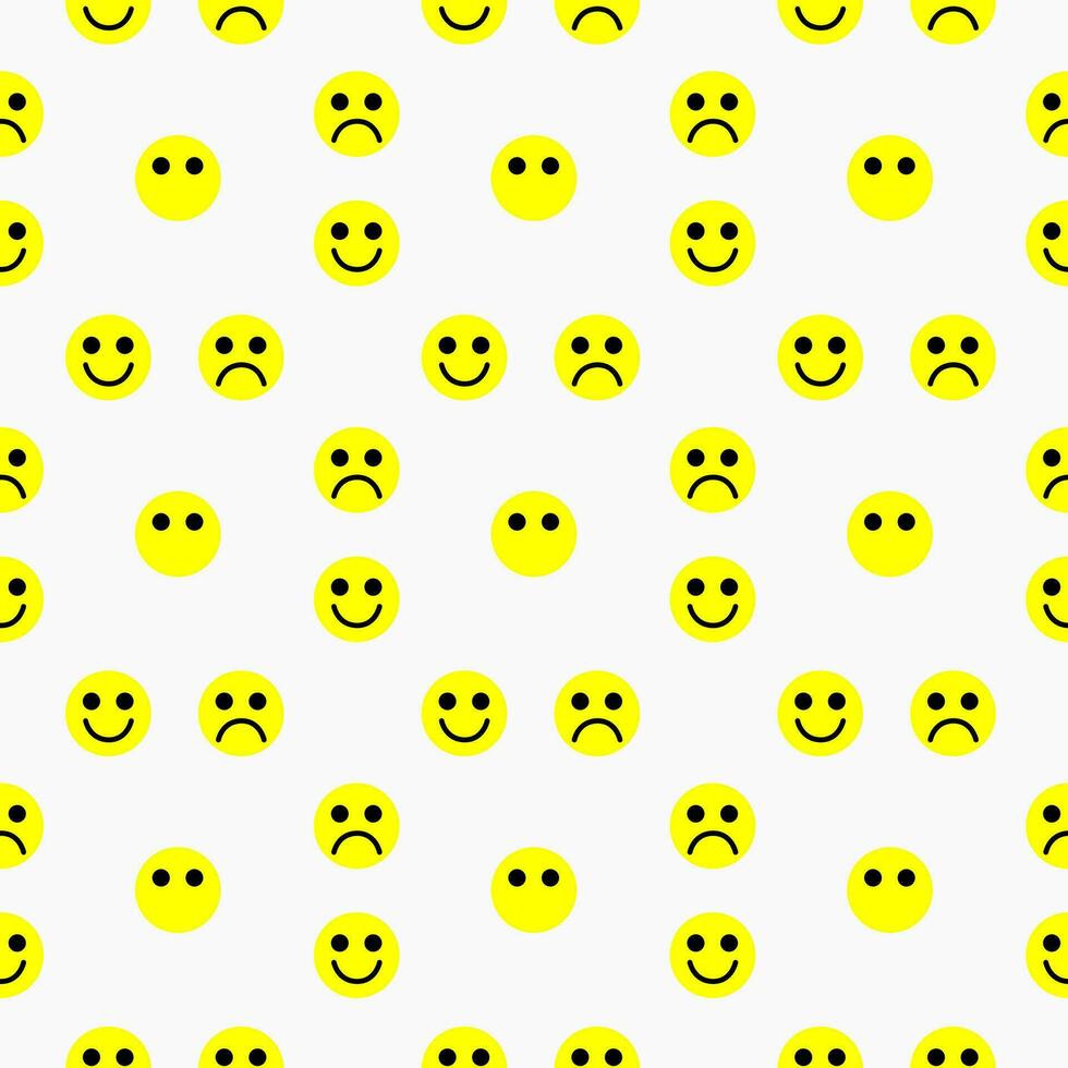 sencillo caras emoji modelo. emoticon de triste y contento. amarillo cara sin costura modelo. vector antecedentes. diseño para un póster, cubrir, textil.