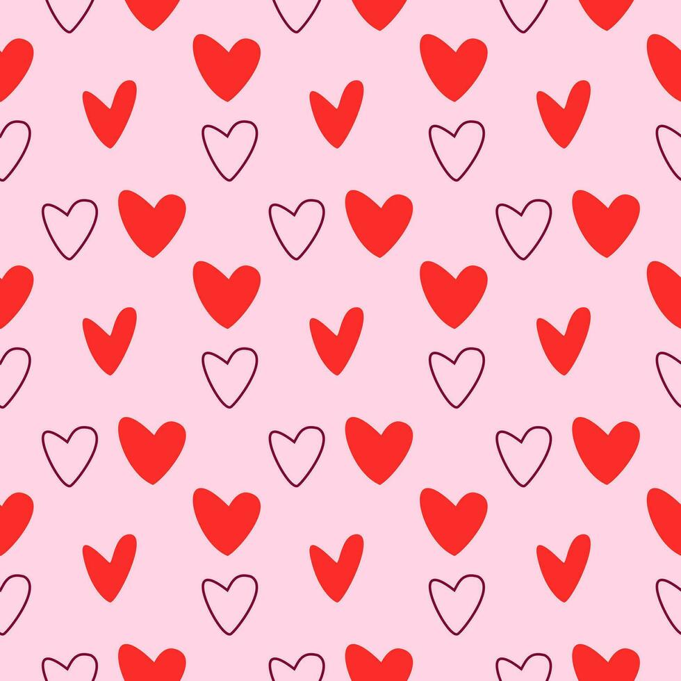 Abstract seamless pattern of hearts on pink background. Design for a poster, cover, textile. Vector illustration. Repeating texture.
