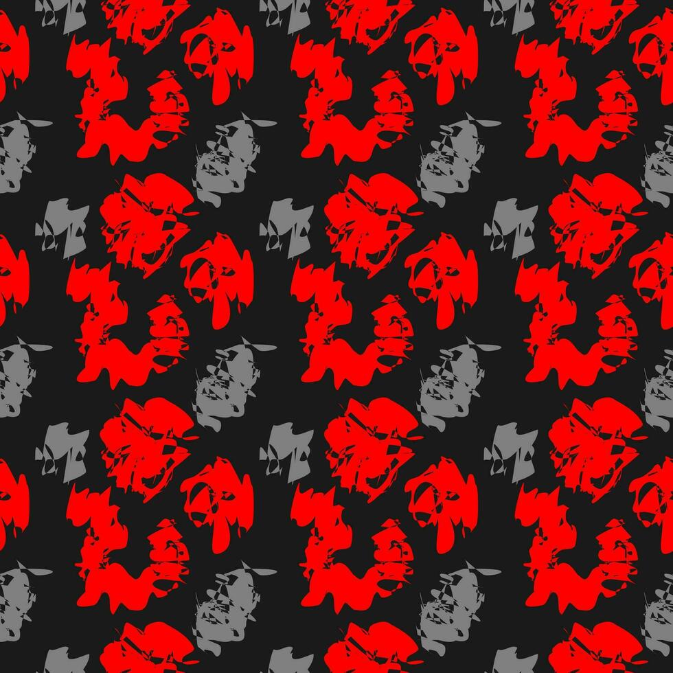 Abstract seamless pattern with red, pink, grey on black background. Design with asian style for wallpaper or fabric. Red rose concept. Elegant. vector