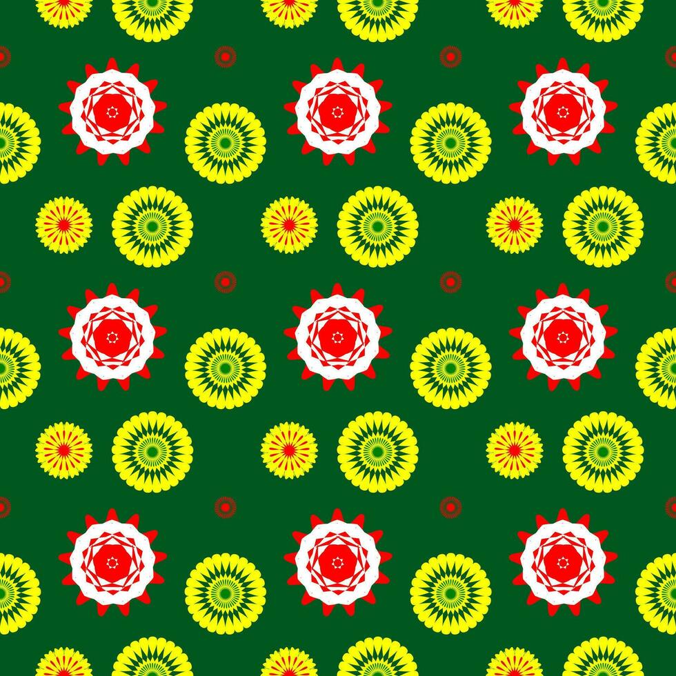 Seamless background Eastern style red, white, green, yellow. Indian Pattern. Mandala ornament. Elements of flowers. Design for mobile lock screen, poster, wallpaper, cover, textile. vector