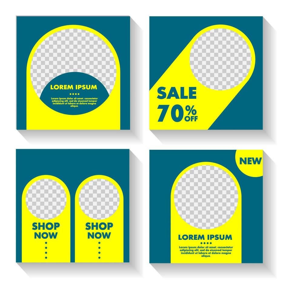 Simple circle template for social media. Editable minimal square and circle banner template. Social Media feed with yellow and blue. Discount promo template. vector