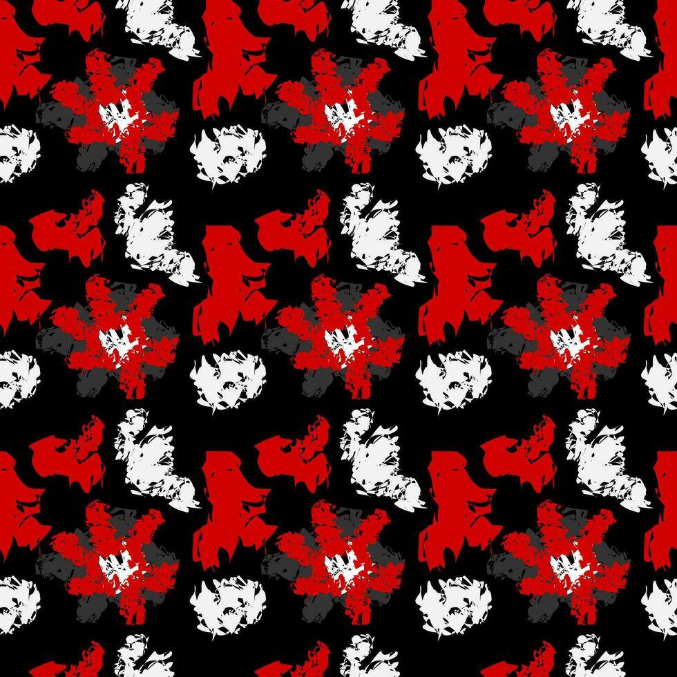 Abstract seamless pattern with red flowers on black background. Design vector for wallpaper or fabric. Red rose concept.