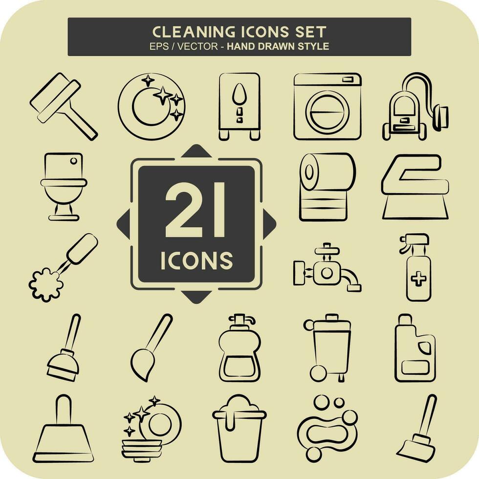 Icon Set Cleaning. related to Household Appliance symbol. hand drawn style. simple design editable. simple illustration vector